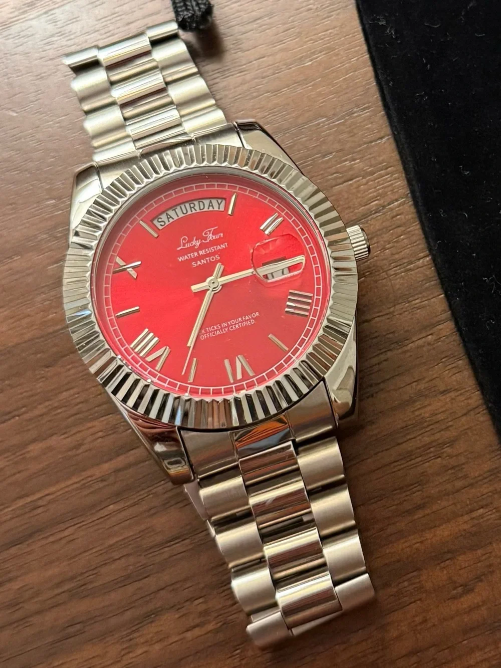 Lucky Fours Santos Silver Watch with Red Dial